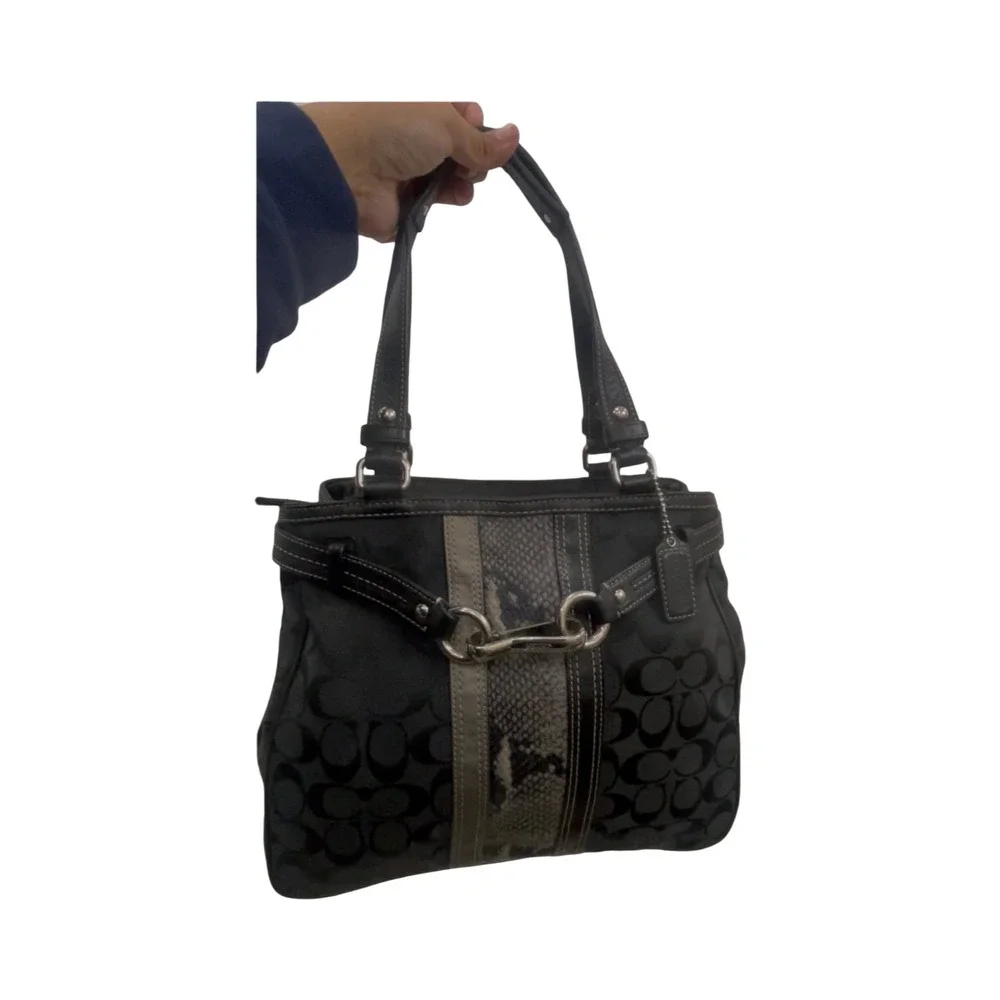 Vintage Y2K Coach Hamptons Black Signature C Python Stripe Carryall Satchel Bag